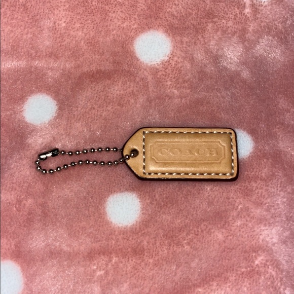 Coach Two Tone Beige and Brown Leather Bag Hang Tag Keychain - Picture 1 of 4